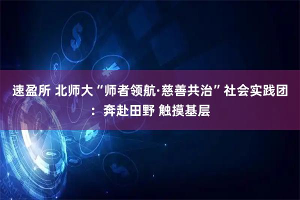 速盈所 北师大“师者领航·慈善共治”社会实践团：奔赴田野 触摸基层